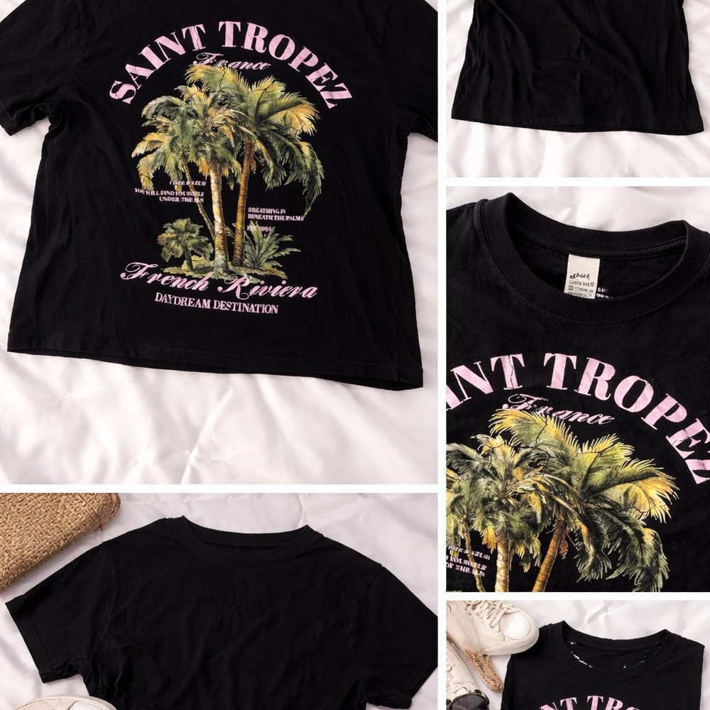 Black Graphic Tee with Palm Print - Picture 3 of 6